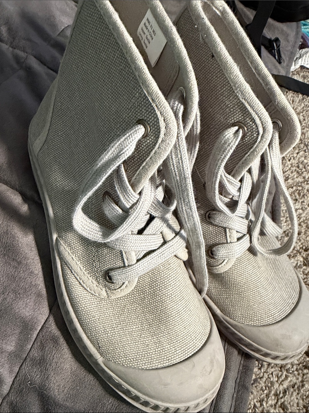 Canvas High-Top Sneakers in Light Beige -8.5